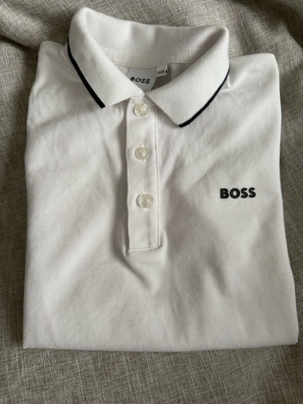 Boss White Polo Shirt with Black Trim - Picture 5 of 7